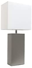Photo 1 of  no shade cover - Elegant Designs LT1025-GRY Modern Leather White Fabric Shade Table Lamp, 3.85", Gray