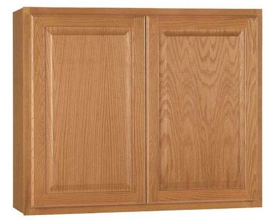 Photo 1 of  cracked on back side - Hampton Medium Oak Raised Panel Stock Assembled Wall Kitchen Cabinet (36 in. x 30 in. x 12 in.)