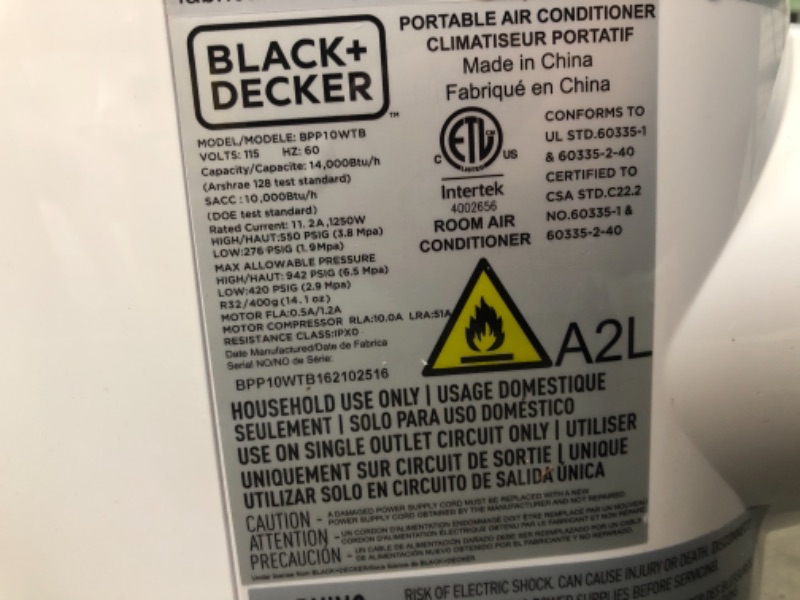 Photo 4 of **PARTS ONLY** BLACK+DECKER BPP10WTB Portable Air Conditioner with Remote Control, 10,000 BTU SACC/CEC (14,000 BTU ASHRAE), Cools Up to 450 Square Feet, White
