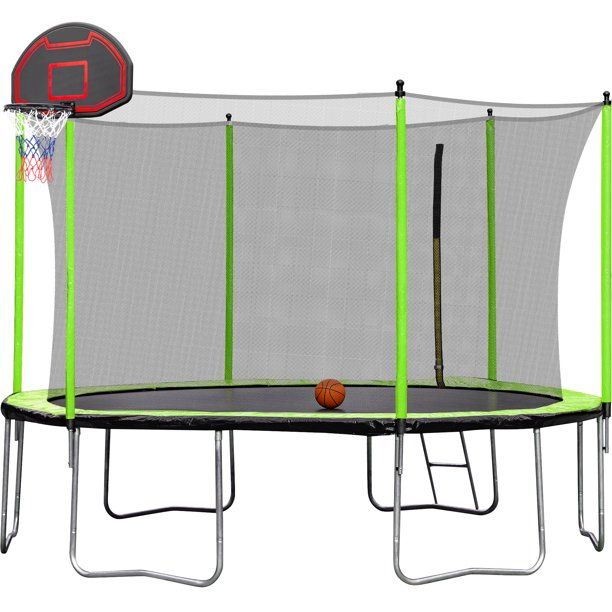 Photo 1 of (Incomplete - Box 1 of 2 Only) 14FT Trampoline with Basketball Hoop Inflator and Ladder(Inner Safety Enclosure) Green
