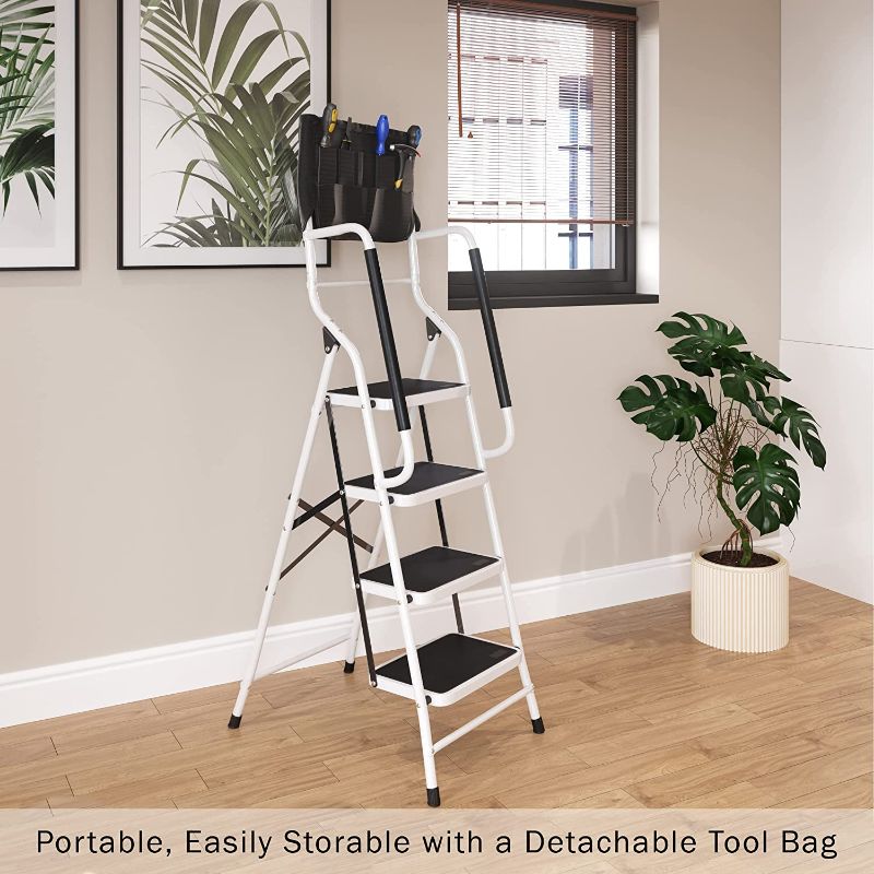 Photo 1 of **incomplete*** Stalwart 75-0001-S-STEP4 Step Stool-Folding Ladder with Tool Bag, 4, Silver
