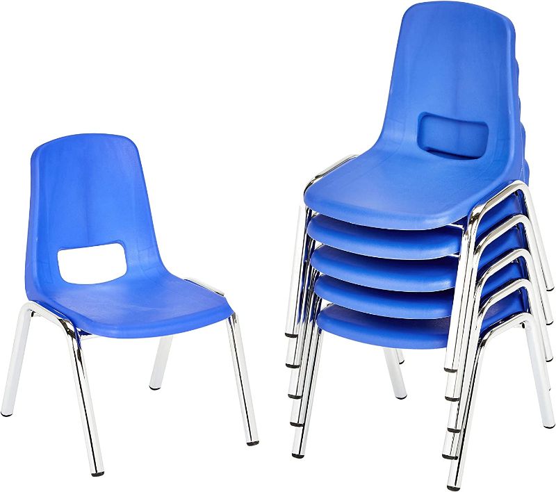 Photo 1 of AmazonBasics 10-Inch Stackable School Chair, Chrome Legs, Blue, 6-Pack, Blue, 10inch
