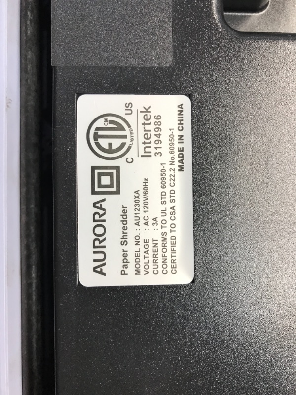 Photo 3 of Aurora AU1230XA Anti-Jam 12-Sheet Crosscut Paper and Credit Card Shredder with 5.2-Gallon Wastebasket