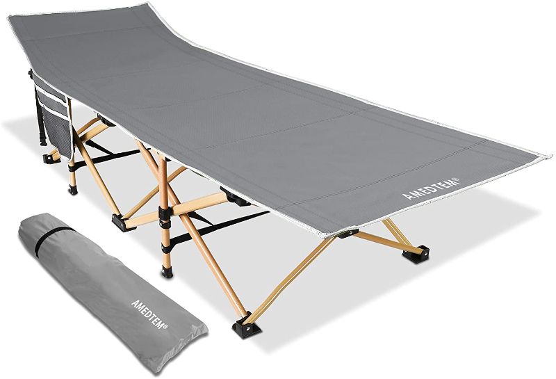 Photo 1 of AMEDTEM Camping Cots, Sleeping Cots Backpacking Bed Oversized Folding Protable with Carry Bag,Travel Camp Cot for Heavy People Home Office Outdoor Hiking Beach Pool, Support 450LBS - Grey
