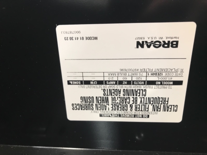 Photo 1 of Broan-NuTone 41000 Series 30 in. Ductless Under Cabinet Range Hood with Light in Black
