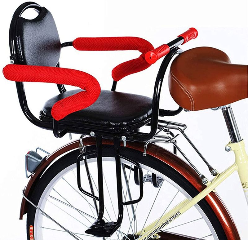 Photo 1 of Child Bicycle Seat Rear Mount Beach Cruiser, Rear Frame Mounted Baby Bike Seats Kids Safety Bike Rear Seat Removable with Non-Slip Armrests and Pedals Padded Seat Belt, HQYJ
