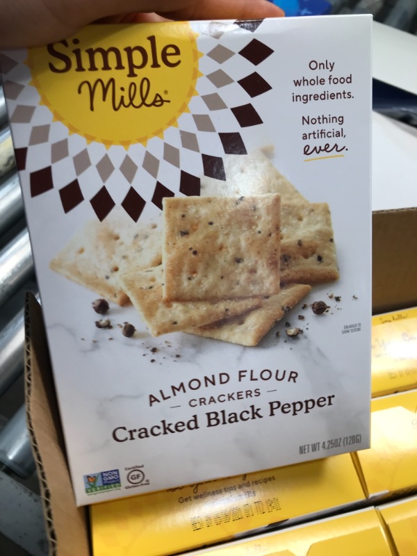 Photo 1 of Simple Mills Almond Flour Crackers, Black Cracked Pepper, Gluten Free, Flax Seed, Sunflower Seeds, Corn Free, Good for Snacks, Made with whole foods, 6 Count (Packaging May Vary) BEST BY 9/08/21
