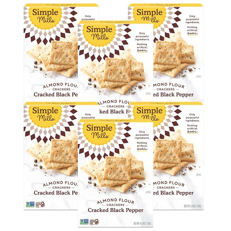 Photo 1 of Simple Mills Almond Flour Crackers, Black Cracked Pepper, Gluten Free, Flax Seed, Sunflower Seeds, Corn Free, Good for Snacks, Made with whole foods, 6 Count (Packaging May Vary) BEST BY 9/08/21
