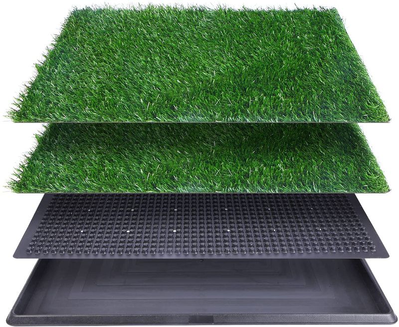 Photo 1 of Indoor Outdoor Dog Potty Systems, Reusable and Portable Trainer Tray for Puppy Training, with 2 Packs Replacement Grass Mat.