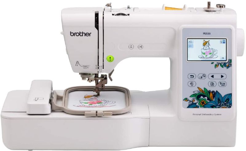 Photo 1 of Brother PE535 Embroidery Machine, 80 Built-in Designs, 4" x 4 in" Hoop Area, Large 3 in" LCD Touchscreen, USB Port, 9 Font Styles
