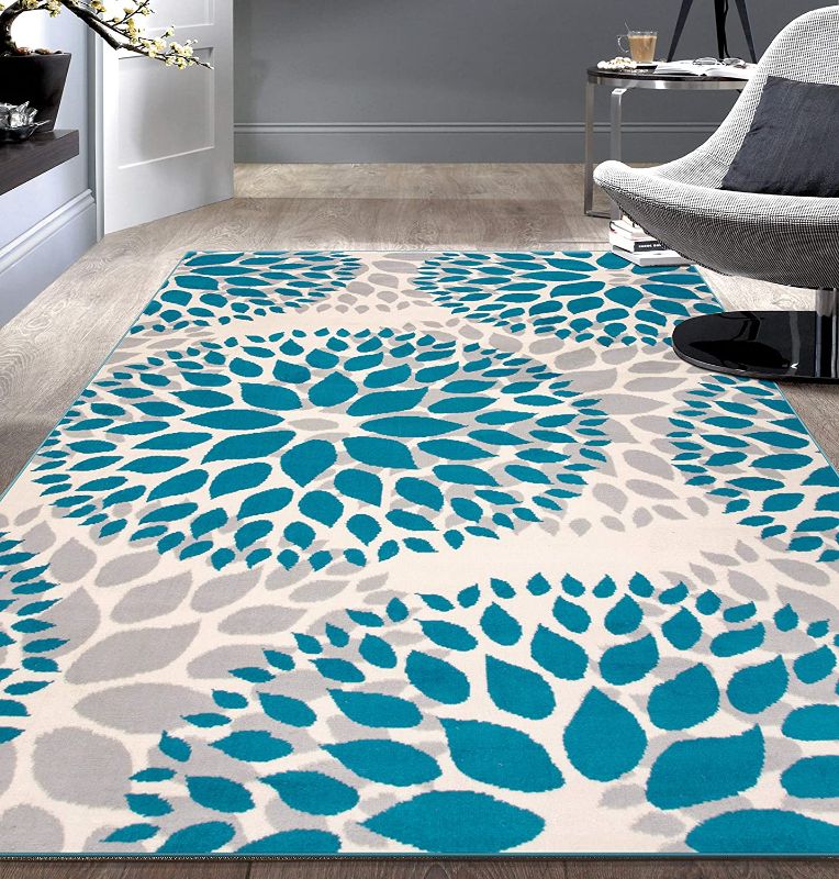 Photo 1 of Modern Floral Circles Design Area Rugs 7'6" X 9' 5" Blue
