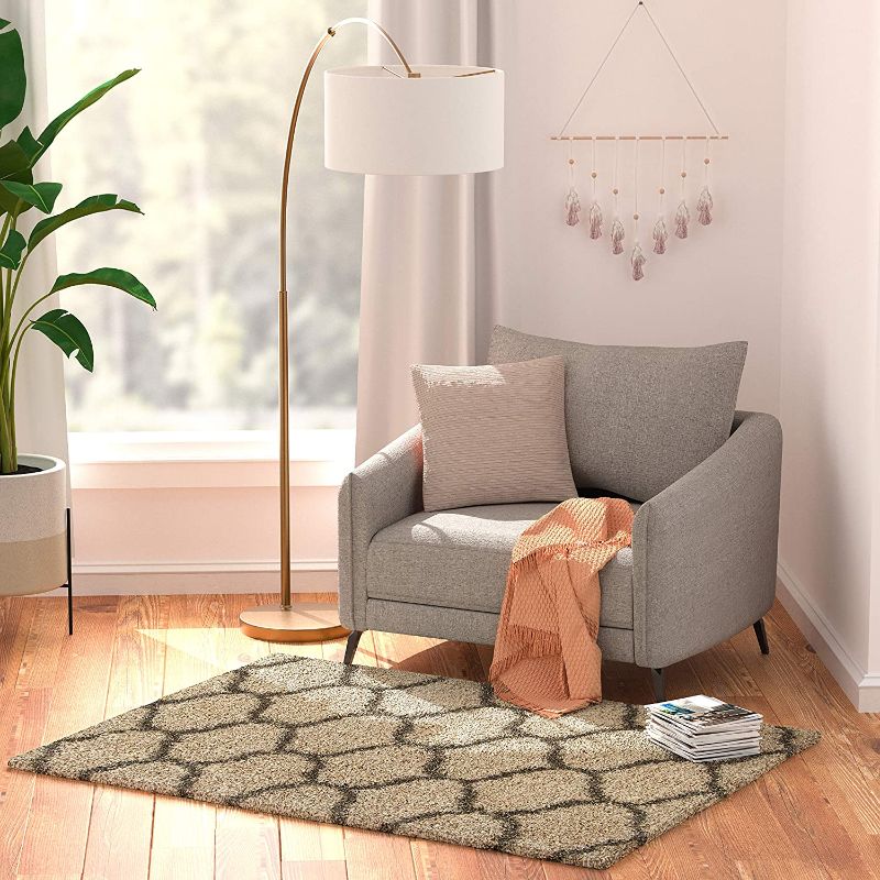 Photo 1 of Amazon Basics Modern Plush Moroccan Trellis Shag Rug - 4x6 (3'11" x 5'3"), Beige
