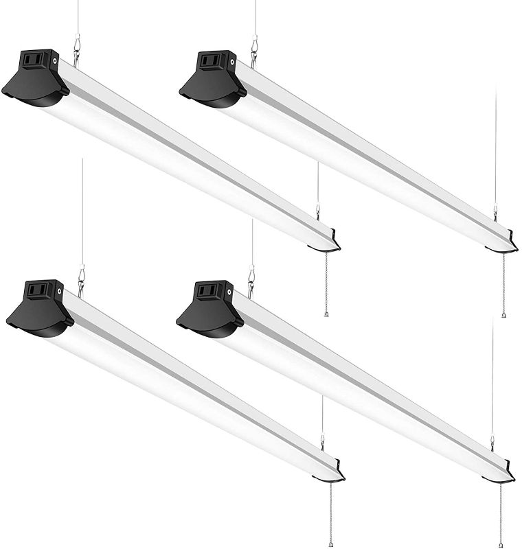 Photo 1 of 4FT Linkable LED Shop Light, FaithSail 50 W for Garage, 5600 LM 4 Foot LED Light Fixtures for Workbench, 5000K LED Workshop Light with Plug, Pull Chain, Hanging Mount - 4 Pack
