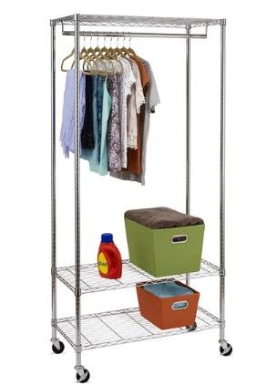 Photo 1 of 3-Shelf Deluxe Rolling Garment Rack, Chrome
