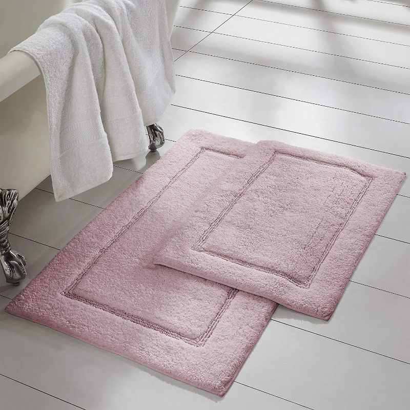 Photo 1 of 2-Pack Solid Loop with non-slip backing Bath Mat Set (17-inch by 24-inch/21-inch by 34-inch), Dusty Rose