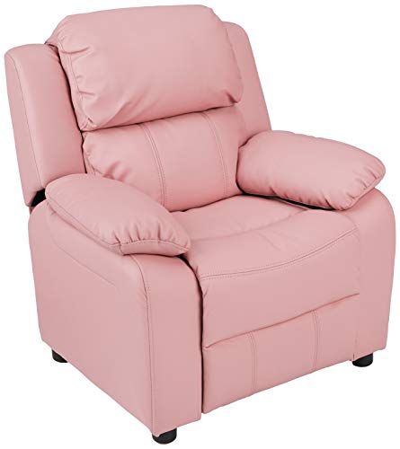 Photo 1 of Amazon Basics Faux Leather Kids/Youth Recliner with Armrest Storage, 3+ Age Group, Light Pink
