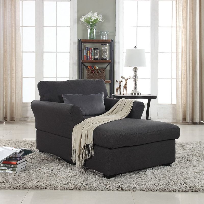 Photo 1 of  Large Classic Linen Fabric Living Room Chaise Lounge (Dark Grey)