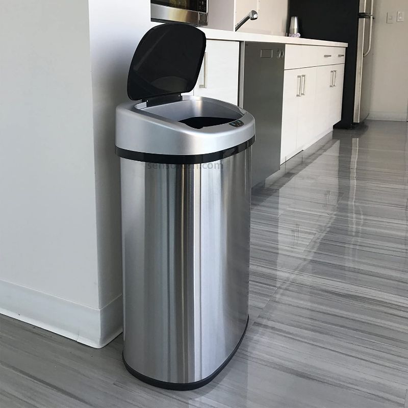 Photo 1 of 13 Gallon Battery-FREE Automatic Sensor Kitchen Trash Can,, Oval Shape Stainless Steel Garbage Bin
