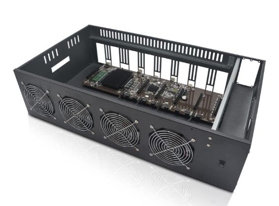 Photo 1 of  GPU Mining Rig Frame, Mining Machine System & Platform, Barebone Motherboard for BTC/ETH/ZEC with 4 Cooling Fans, Mining Frame Case with SSD, RAM (Without GPU)