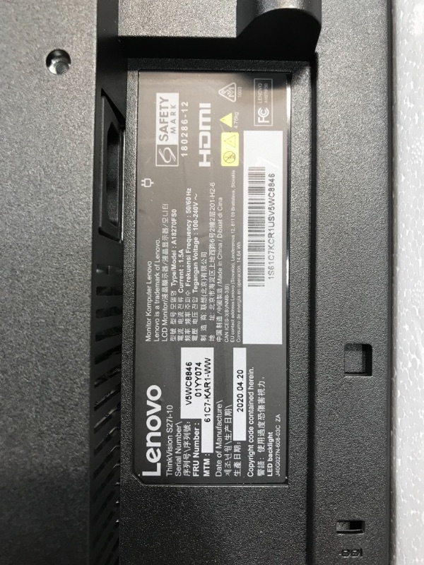 Photo 5 of Lenovo ThinkVision S27i-10 27" Full HD WLED LCD Monitor - 16:9 - Raven Black - 1920 x 1080 - 16.7 Million Colors - 4 ms GTG - HDMI - VGA