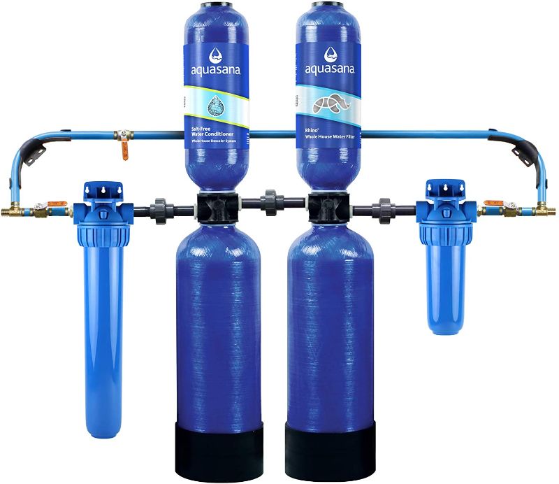 Photo 1 of **INCOMPLETE, PACKAGES OF 3**
Aquasana Whole House Water Filter System - Water Softener Alternative - Salt-Free Descaler, Carbon & KDF Home Water Filtration - Filters Sediment & 97% Of Chlorine - 1,000,000 Gl - EQ-1000-AST
