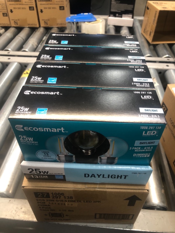 Photo 2 of 25-Watt Equivalent G16.5 ENERGY STAR and CEC Title 20 Dimmable Filament LED Light Bulb Daylight 5000K (3-Pack)
4 BOXES 