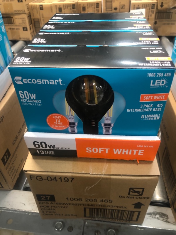 Photo 2 of 60-Watt Equivalent A15 Dimmable Appliance Fan Clear Glass Filament LED Vintage Edison Light Bulb Soft White (3-Pack)
4 BOXES 