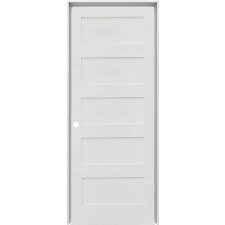 Photo 1 of 32 in. x 82 in. Shaker 5-Panel Primed Solid Hybrid Core MDF Right-Hand Single Prehung Interior Door
