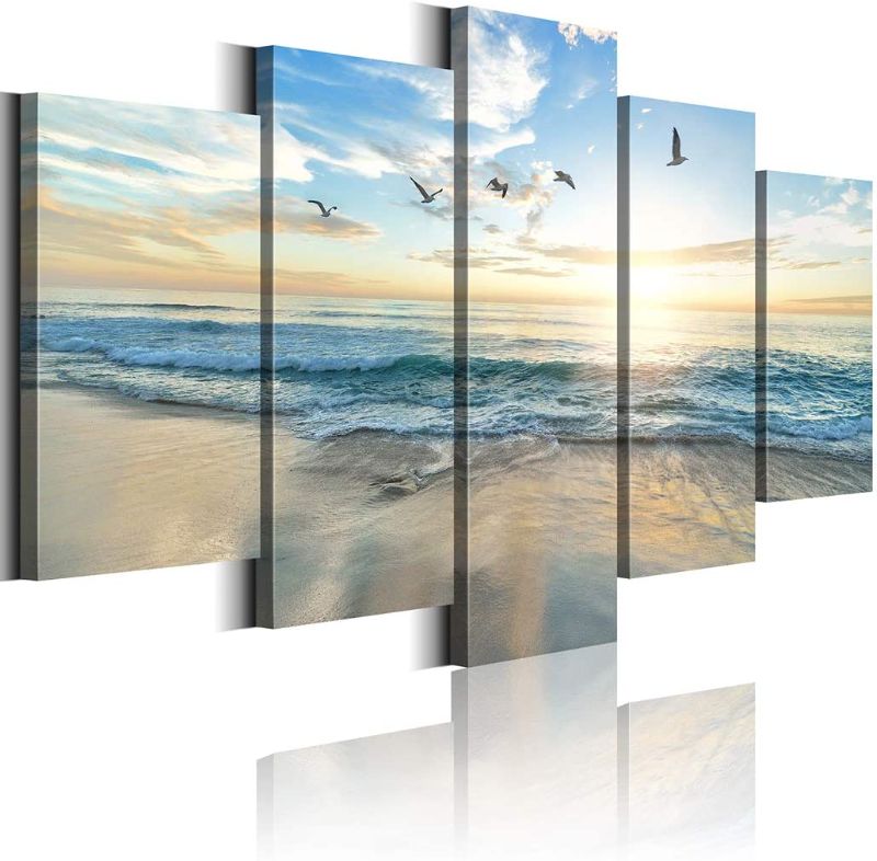 Photo 1 of Biufo Seascape Canvas Wall Art Paintings Sunrise at Sea Print Picture Beach Ocean Artwork for Office Bedroom Living Room Wall Decor (Small)
