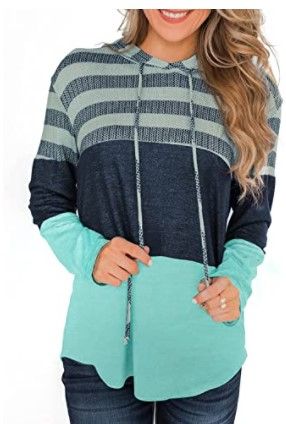 Photo 1 of Actloe Women Long Sleeve Striped Color Block Casual Hoodies Loose Patchwork Pullover Sweatshirt Knit Tops-SMALL 
