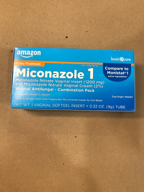 Photo 1 of Basic Care Miconazole Nitrate Vaginal Insert (1200 Mg) and Miconazole Nitrate Cream (2%) Combination Pack, 1-Day Treatment for Vaginal Yeast Infection
