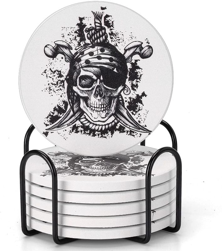 Photo 1 of PACK OF 3- Coasters with Skull Skeleton Pirate Pattern
