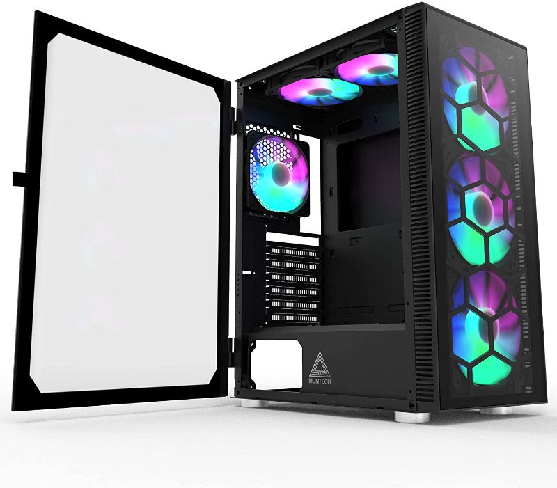 Photo 1 of Montech Mid-Tower PC Gaming Case Door Open Tempered Glass Side Panel, Black
