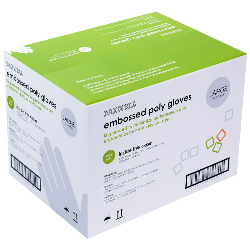 Photo 1 of Daxwell Poly Gloves, Embossed, Large, Clear, F10003430 (Case of 5,000, 10 Boxes of 500)
