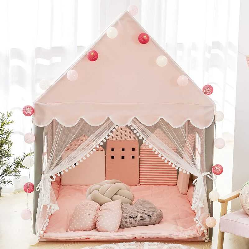 Photo 1 of Kids Play Tent with Mat Pink, Ball String Lights, Avrsol Large Playhouse Children Play Castle Tent for Girls Birthday Gift
missing cotton mat.