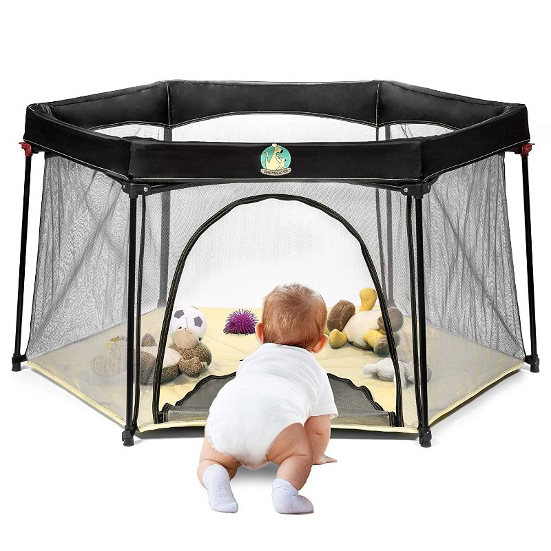 Photo 1 of BABYSEATER Portable Playard Play Pen with Carrying Case for Infants and Babies, Beige
