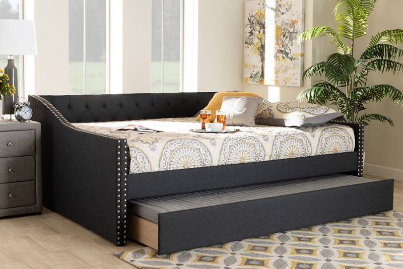 Photo 1 of Baxton Studio Haylie Modern Dark Grey Fabric Queen Size Daybed /w Roll-Out Trundle Bed - CF9046-Charcoal-Daybed-Q/T
BOX 1 OF 2 MISSING BOX 2.