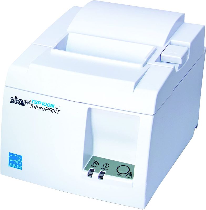 Photo 1 of Star Micronics TSP143IIIU USB Thermal Receipt Printer with Device and Mfi USB Ports, Auto-cutter, and Internal Power Supply - White

