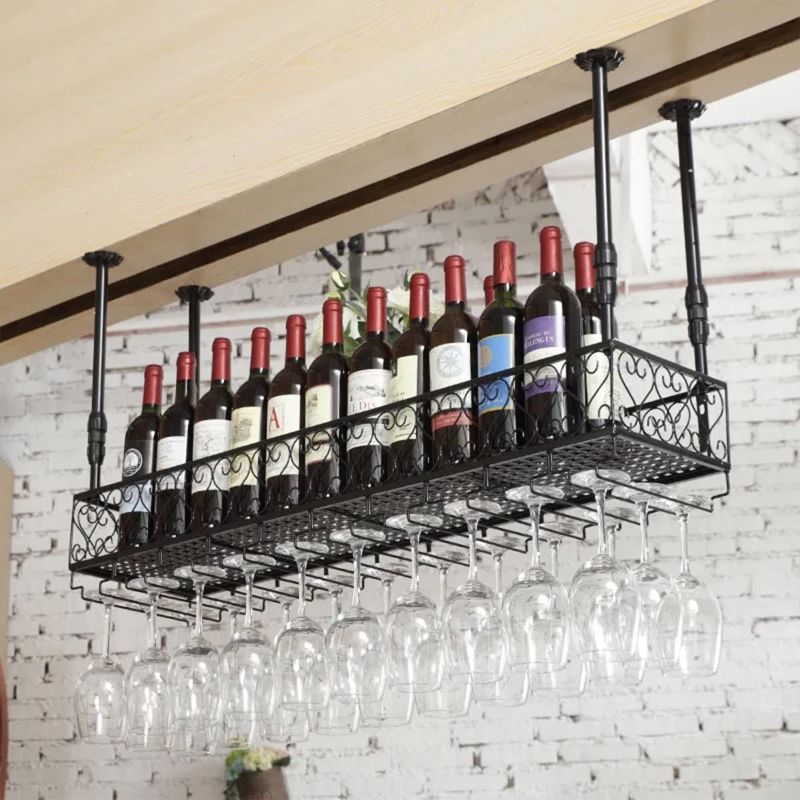 Photo 1 of FURVOKIA Industrial Vintage Bar Floating Shelf,Under Shelve Hanging Rack,Retro Iron Upside Down Stemware Goblet Wine Glass Holder,Restaurant or Cafe Tableware Bottle Storage 