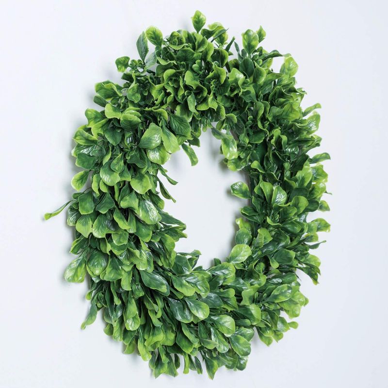 Photo 1 of Artificial Green Leaves Wreath - 15" Boxwood Wreath Outdoor Green Wreath for Front Door Wall Window Party Décor