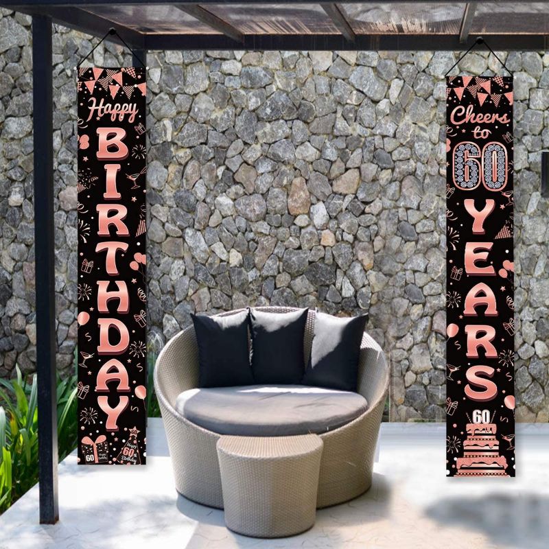 Photo 1 of 60th Birthday Banner Decorations , Cheers To Years Porch Sign,4-PACK