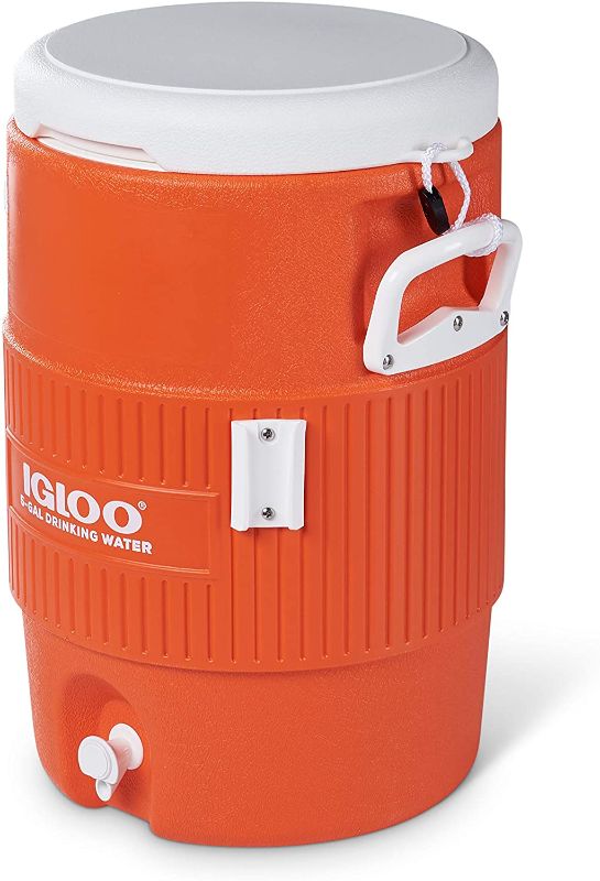 Photo 1 of 5 Gallon Portable Sports Cooler Water Beverage Dispenser with Flat Seat Lid, Bright Orange, New
