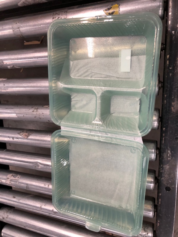 Photo 3 of 2 pack G.E.T. 3 Compartment Jade Polypropylene Eco-Takeout Container - 9"L x 9"W x 3 1/2"H