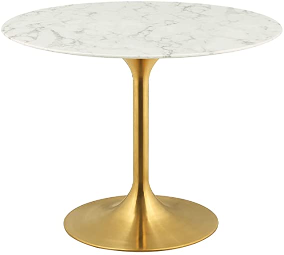 Photo 1 of ***PARTS ONLY*** Modway Lippa 40" Mid-Century Dining Table with Round Artificial Marble Top in Gold White
