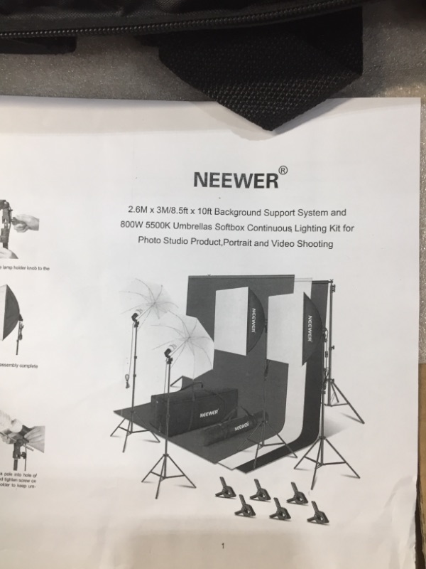 Photo 2 of Neewer 2.6M x 3M/8.5ft x 10ft Background Support System and 800W 5500K Umbrellas Softbox Continuous Lighting Kit for Photo Studio Product,Portrait and Video Shoot Photography