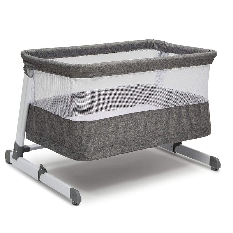 Photo 1 of Simmons Kids Room2Grow 2-in-1 Newborn Bedside Bassinet & Infant Sleeper - Height Adjustable Portable Crib with Wheels & Airflow Mesh, Grey Tweed
