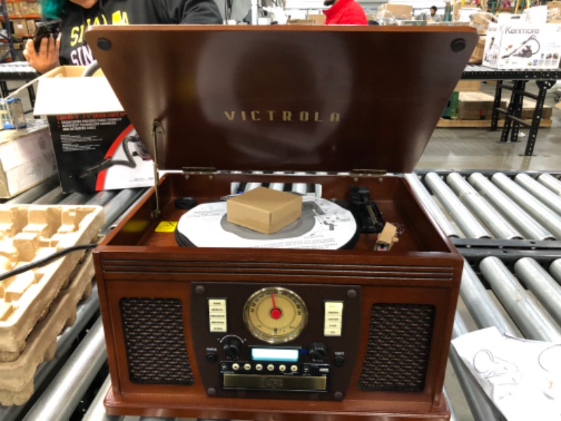 Photo 2 of Victrola 8-in-1 Bluetooth Record Player & Multimedia Center, Built-in Stereo Speakers - Turntable, Wireless Music Streaming, Real Wood | Mahogany
