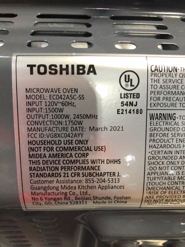 Photo 8 of Toshiba EC042A5C-SS Countertop Microwave Oven with Convection, Smart Sensor, Sound On/Off Function and LCD Display, 1.5 Cu.ft, Stainless Steel