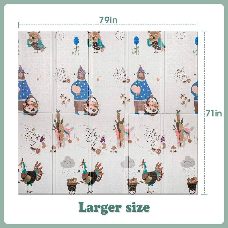 Photo 1 of Foldable Baby Play Mat for Crawling, Extra Large Play Mat for Baby, Waterproof Non Toxic Anti-Slip Reversible Foam Playmat for Baby Toddlers Kids 71" x 79" x 0.6"