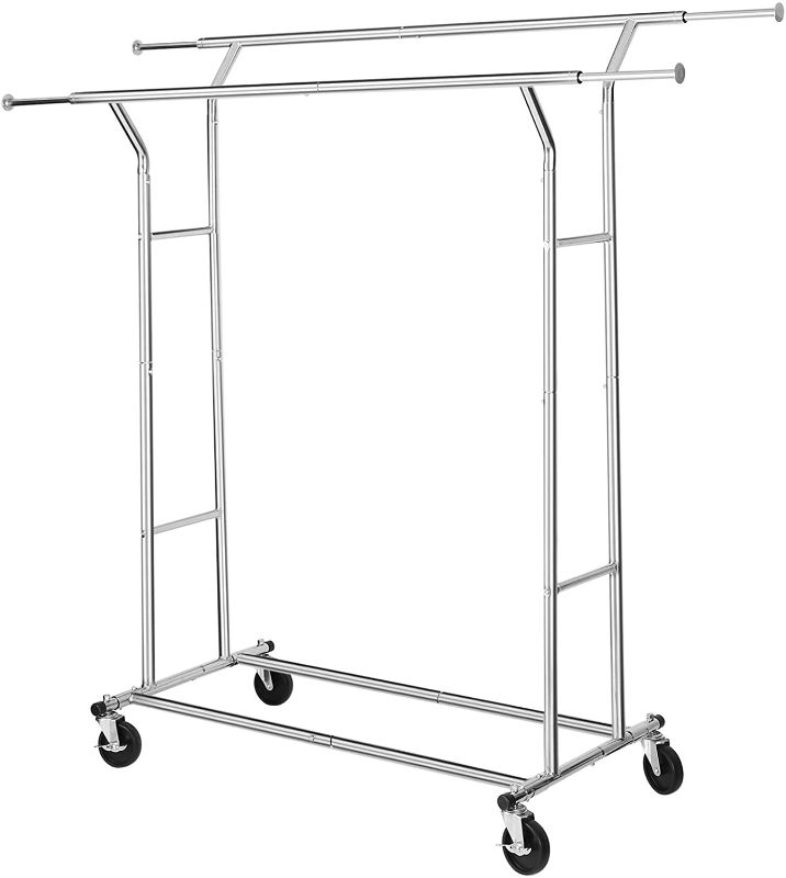 Photo 1 of SONGMICS Double-Rail Garment Rack, Rolling Clothes Rack, with Bottom Rods, for Coats, Shirts, Dresses, Scarves, Bags, Shoe Boxes, Chrome ULLR23C
